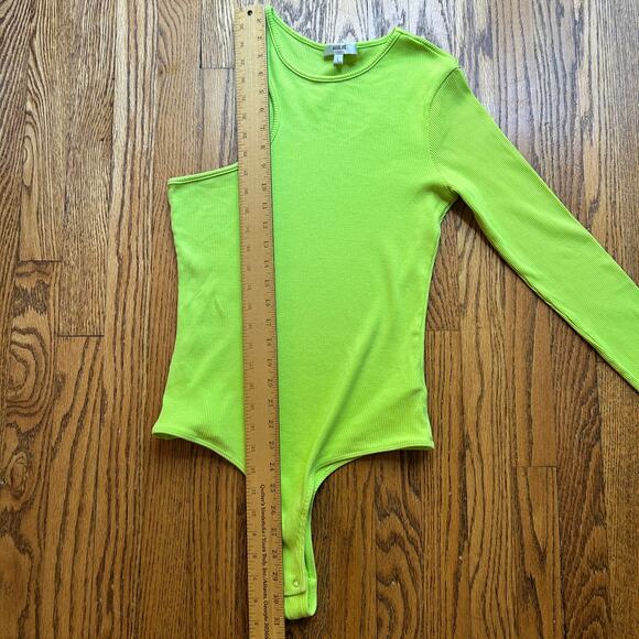 AGolde Bea Asymmetric Cutaway Thong Bodysuit Lime Green Thumb Hole Size Large - Picture 8 of 16